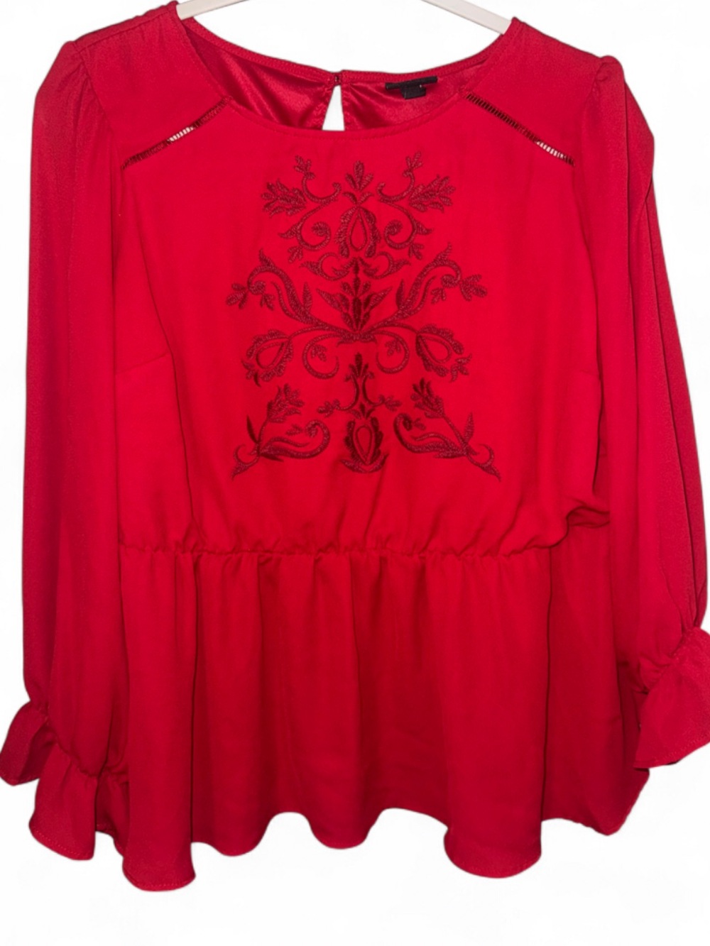 Torrid Red Embroidered Peplum Boho Top 
Size 0